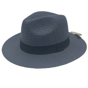 PUGS Gear Gray Straw-like Weaved Fedora Hat with Wide Brim & Black Band